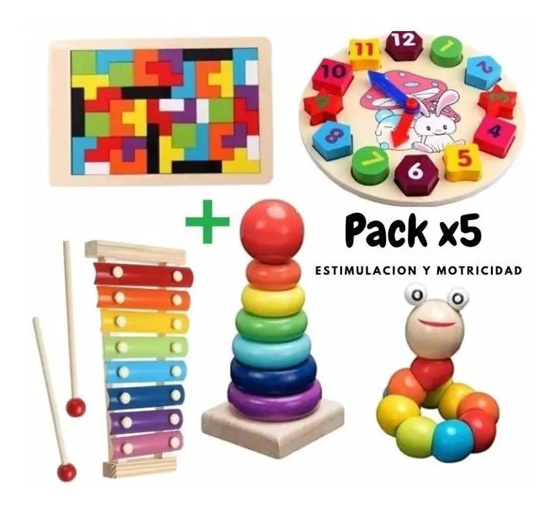 SET DE 5 JUGUETES DIDACTICOS DE MADERA PARA MOTRICIDAD - 2
