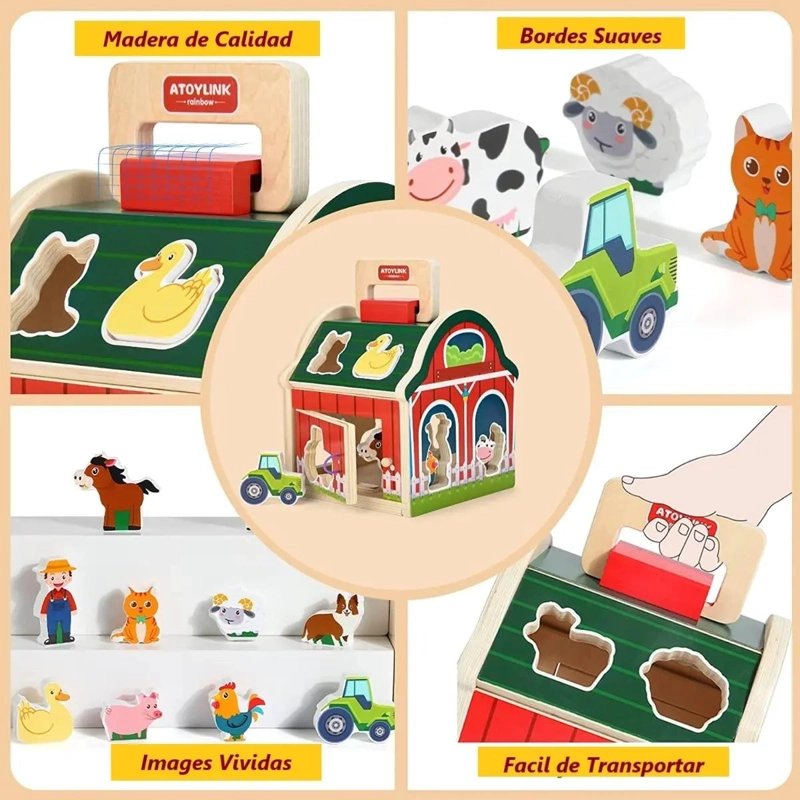 JUGUETE DE ENCAJE DE ANIMALES DE GRANJA EN MADERA - 5
