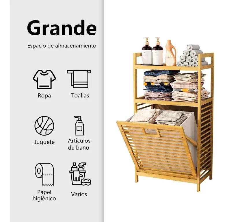 CESTA PARA ROPA SUCIA CON SOPORTE DE BAMBU - 2