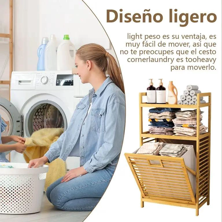 CESTA PARA ROPA SUCIA CON SOPORTE DE BAMBU - 3