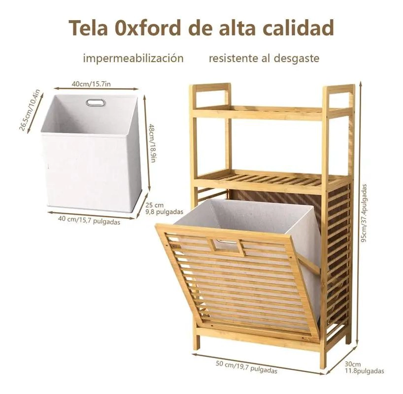 CESTA PARA ROPA SUCIA CON SOPORTE DE BAMBU - 4
