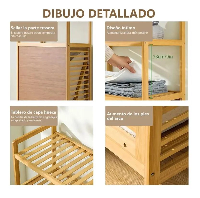 CESTA PARA ROPA SUCIA CON SOPORTE DE BAMBU - 5