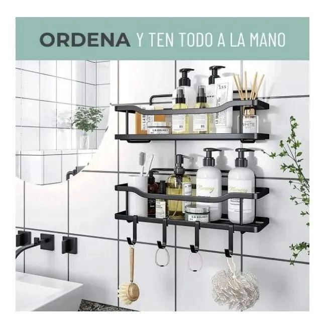 SET 2 REPISAS ADHESIVAS DE ACERO INOXIDABLE PARA DUCHA - 2