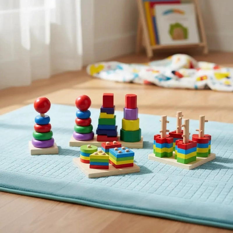 JUEGO DE MADERA TORRE DE ENCAJE Y MOTRICIDAD FINA PACK 4 - 1