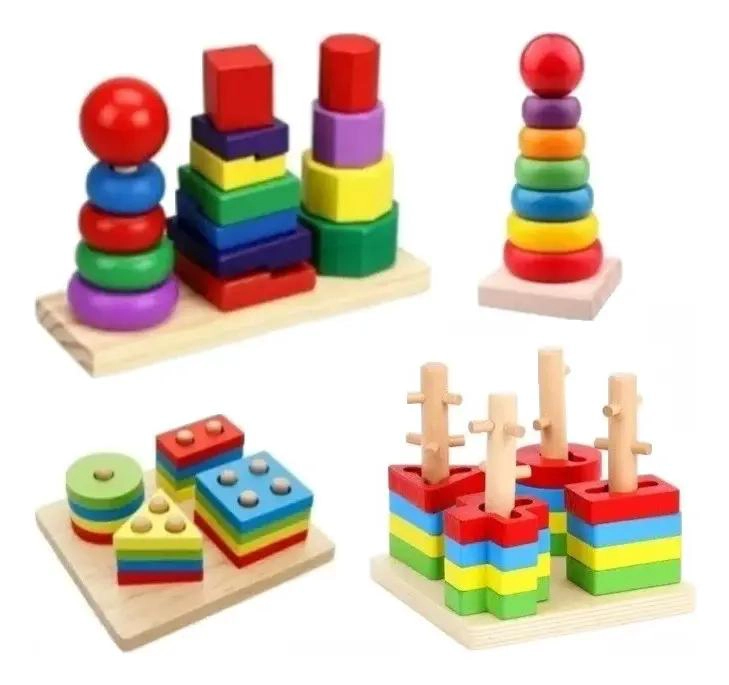 JUEGO DE MADERA TORRE DE ENCAJE Y MOTRICIDAD FINA PACK 4 - 3