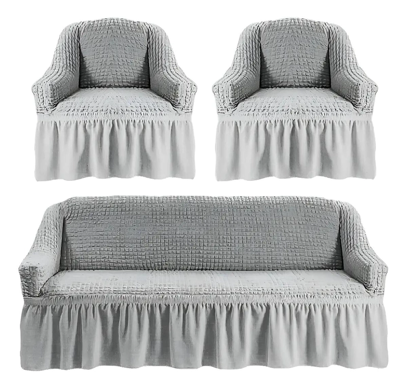 FUNDA PARA JUEGO DE SILLONES 3+1+1 DE ALGODON GRIS CLARO - 1