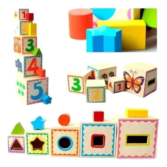 TORRE APILABLE DE 5 CUBOS DE MADERA DIDACTICOS - 1