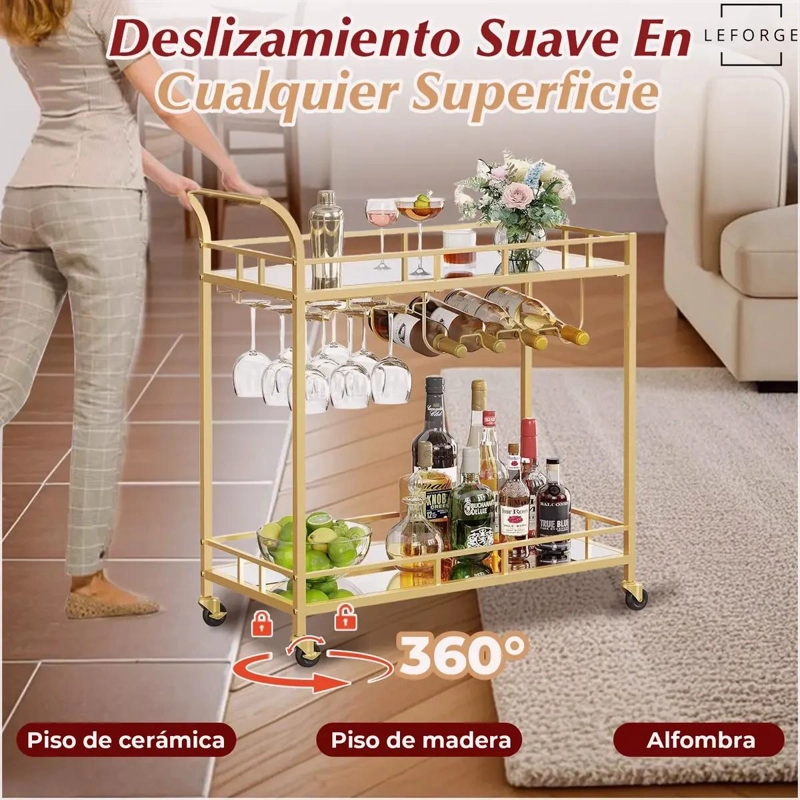 CARRO BAR COCINA ORGANIZADOR 2 NIVELES ACERO CON RUEDAS - 3