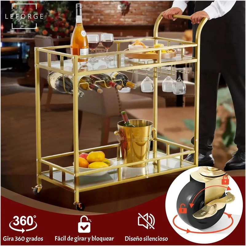CARRO BAR COCINA ORGANIZADOR 2 NIVELES ACERO CON RUEDAS - 4