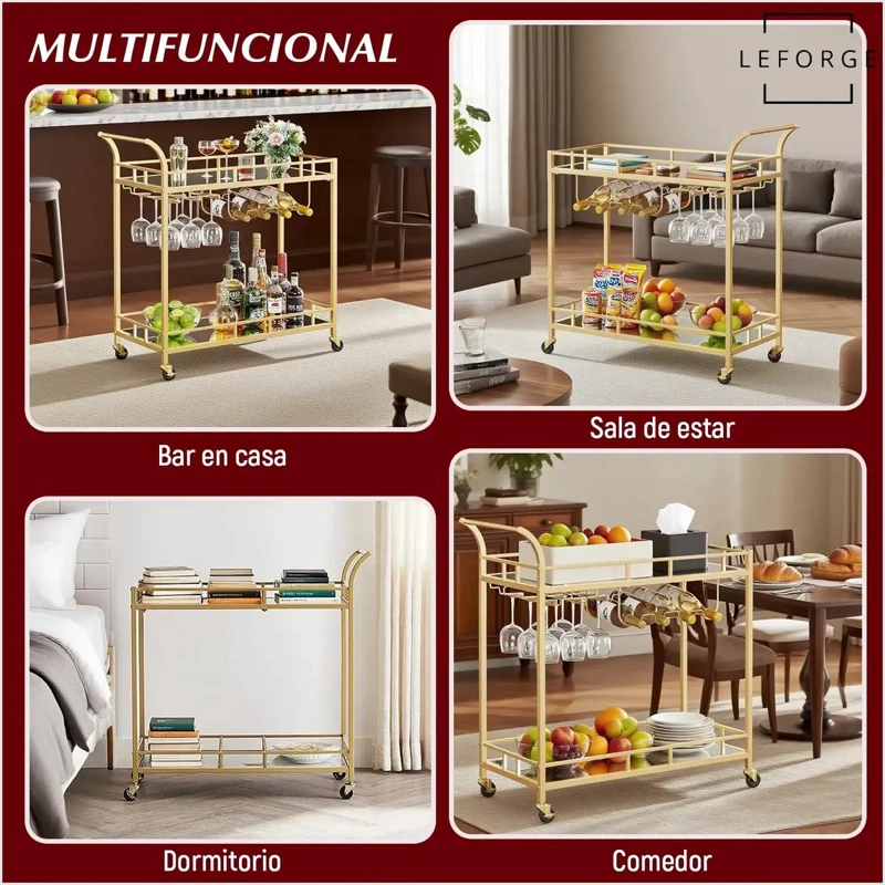 CARRO BAR COCINA ORGANIZADOR 2 NIVELES ACERO CON RUEDAS - 5
