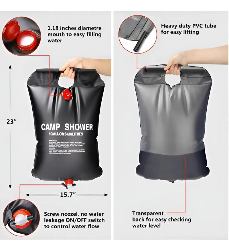 DUCHA SOLAR PORTATIL 20L PARA CAMPING CON AGUA CALIENTE - 2
