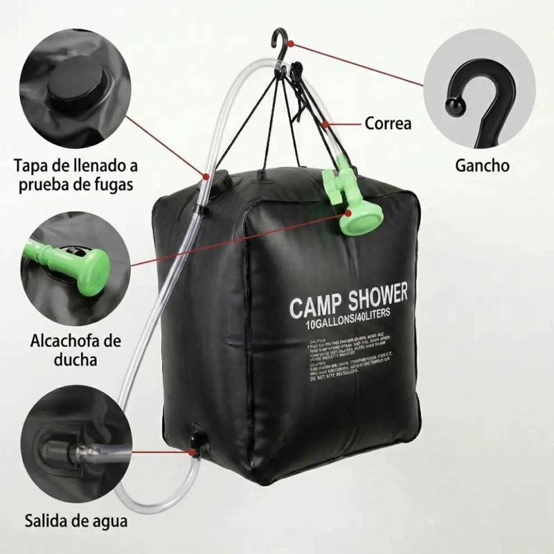DUCHA PORTATIL SOLAR 40 LITROS PARA CAMPING Y VIAJES - 3