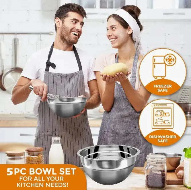 SET 5 BOWLS DE ACERO INOXIDABLE PARA COCINA - 4