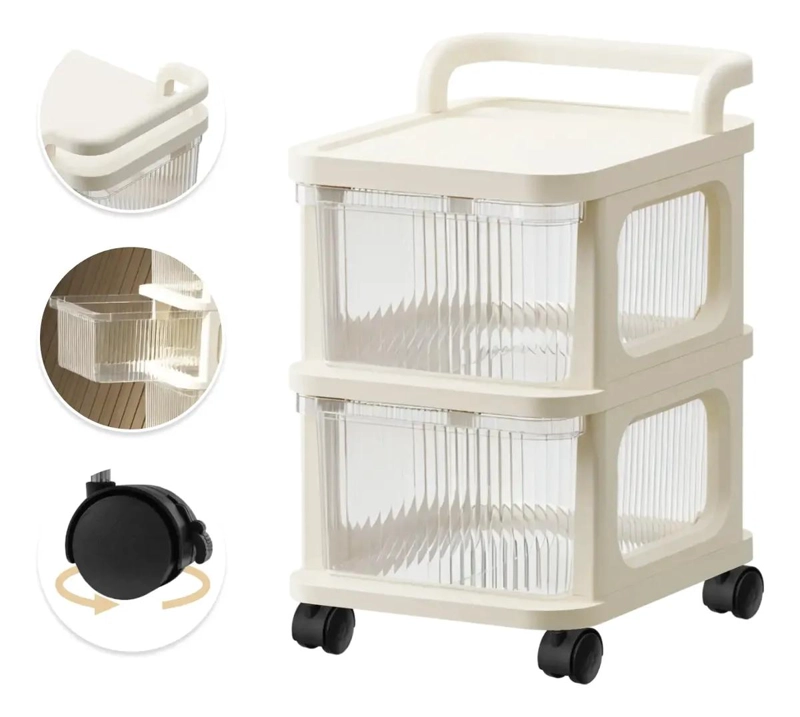 CARRITO ORGANIZADOR CON RUEDAS Y 2 CAJONES BEIGE - 1