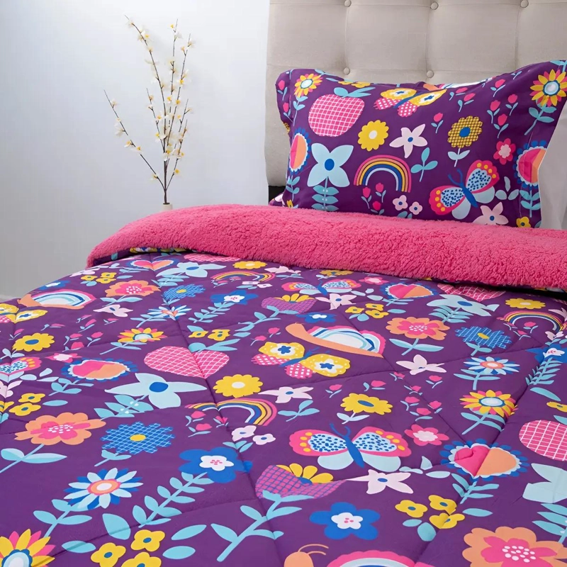 PLUMON INFANTIL ESTAMPADO FLORES SHERPA VIOLETA - 1
