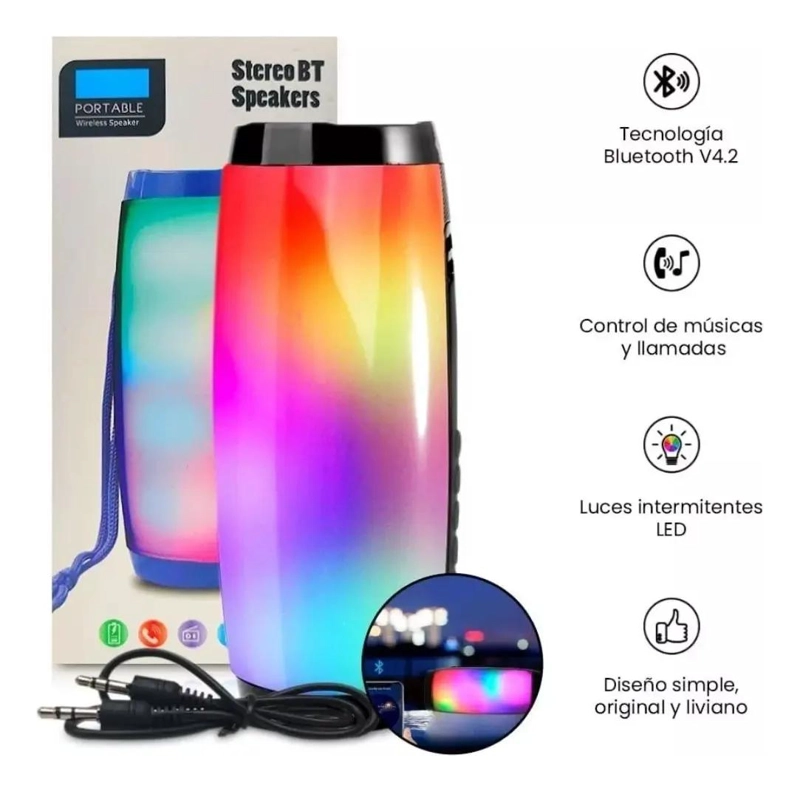 ALTAVOZ BLUETOOTH PORTATIL IMPERMEABLE CON LED - 2