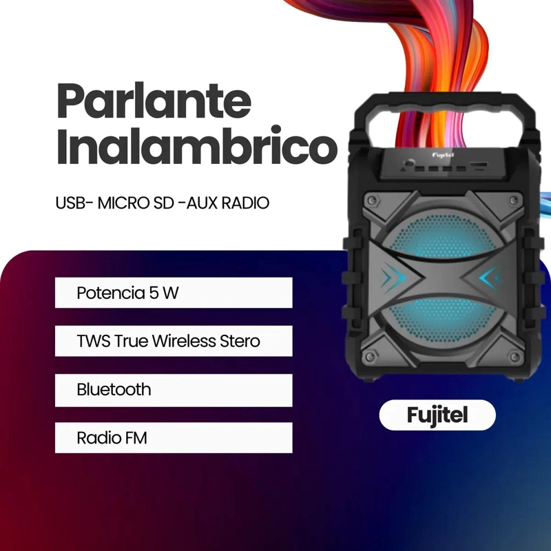 PARLANTE BLUETOOTH 5W CON FM, USB, MICROFONO Y LUCES - 3