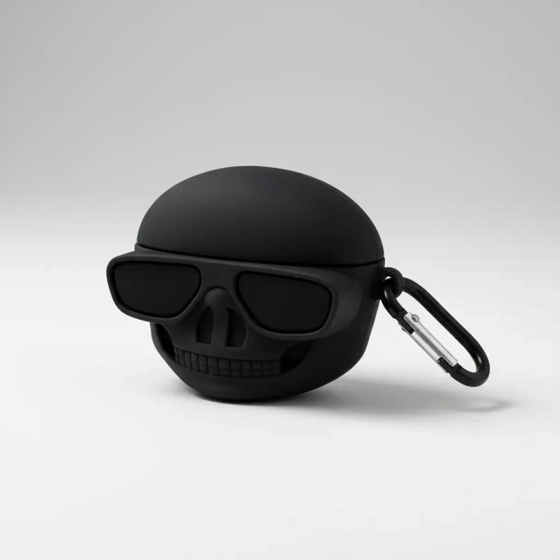 FUNDA PROTECTORA NEGRA CON DISEÑO SKULL PARA AIRPODS PRO - 3