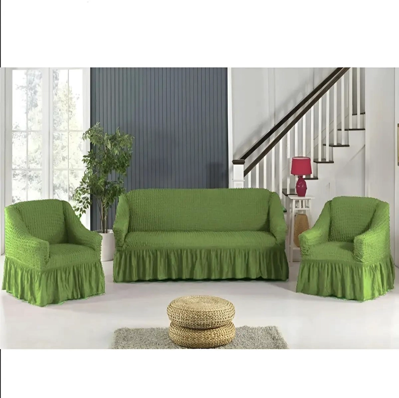 FUNDA PARA JUEGO DE SILLONES 3+1+1 VERDE MUSGO ALGODON - 1
