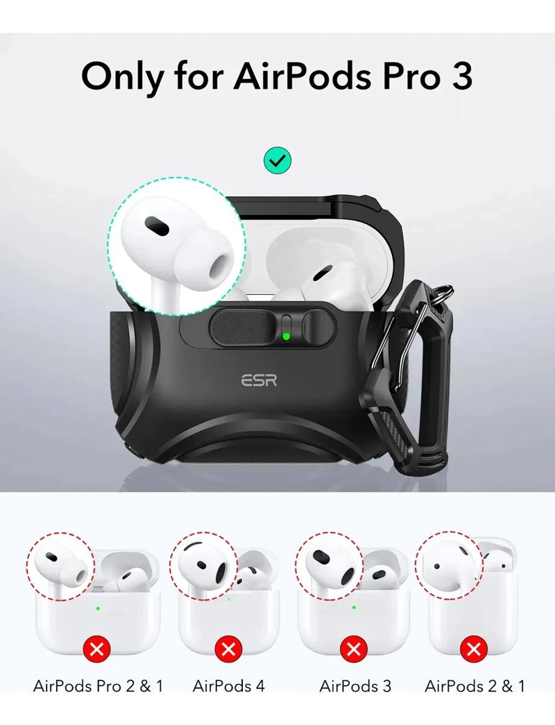 CARCASA PROTECTORA NEGRA PARA AIRPODS PRO 3 CON CIERRE - 2