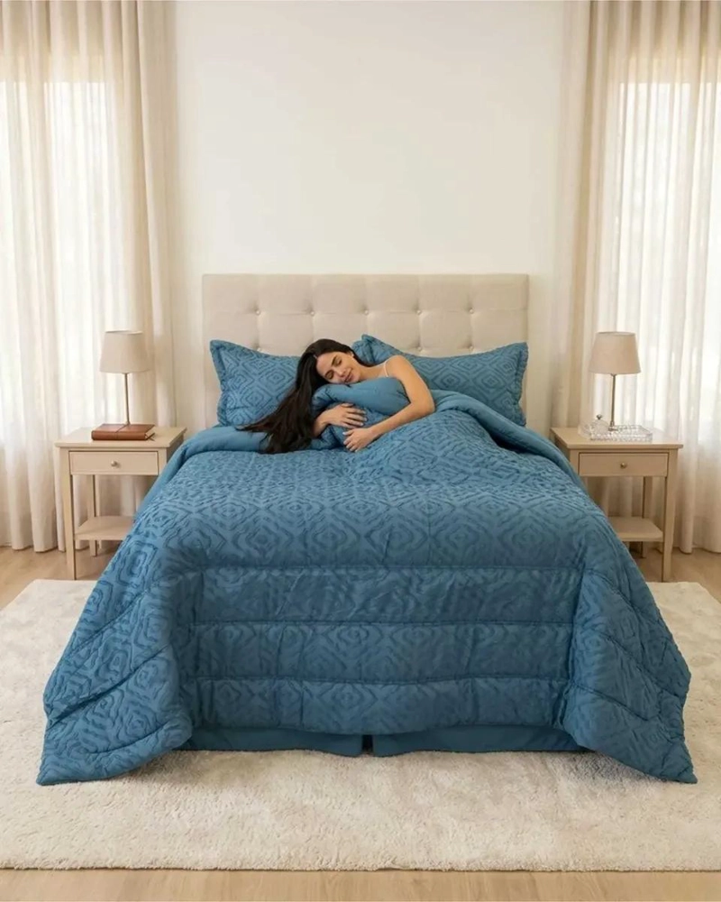 PLUMON LIGERO JACQUARD 2 PLAZAS AZUL - 1