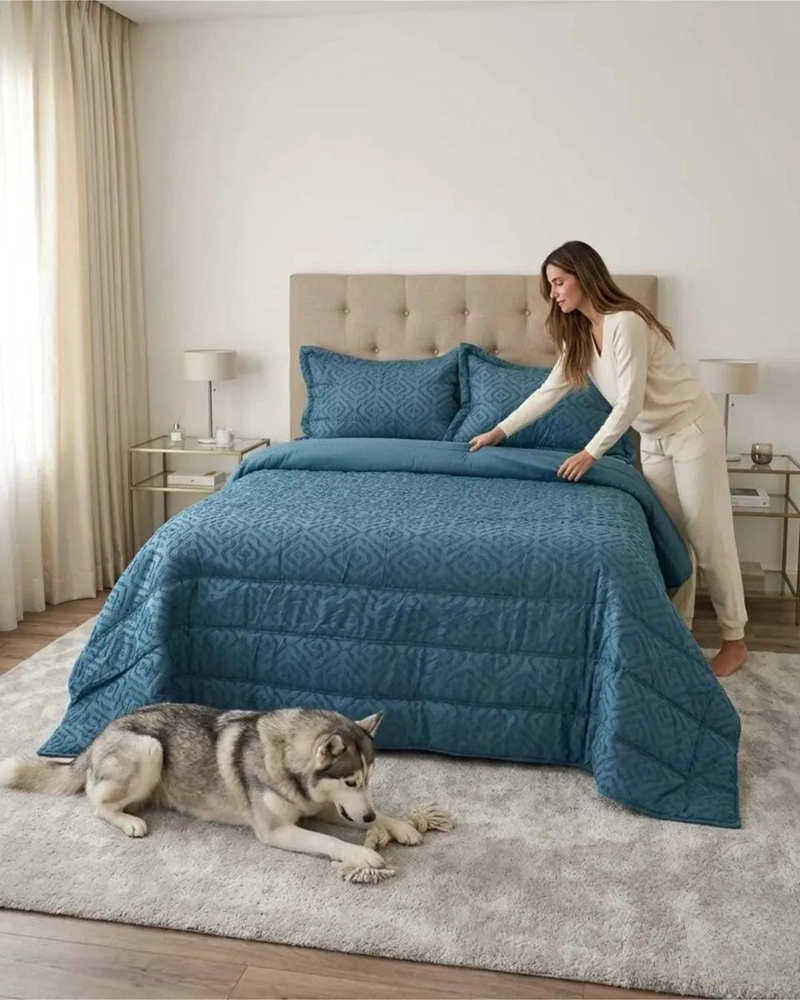 PLUMON LIGERO JACQUARD 2 PLAZAS AZUL - 2