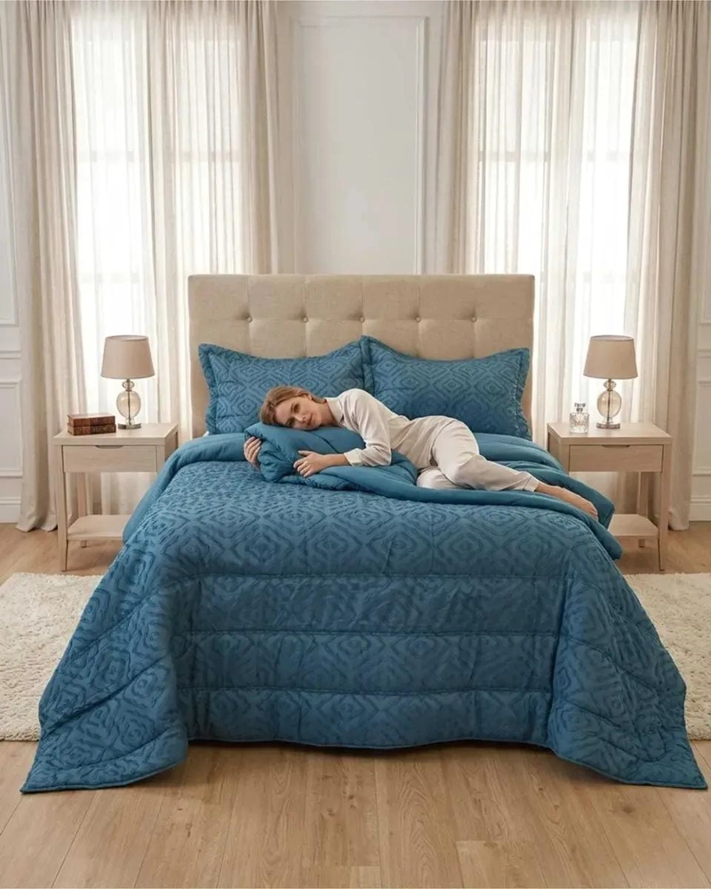 PLUMON LIGERO JACQUARD 2 PLAZAS AZUL - 4