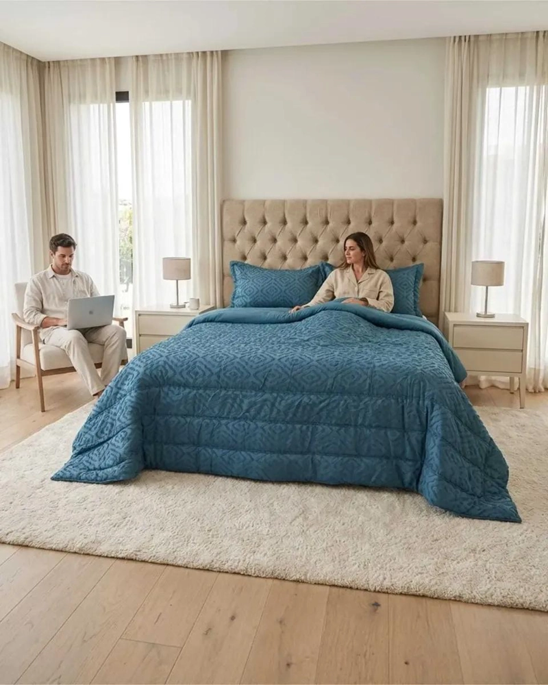 PLUMON LIGERO JACQUARD 2 PLAZAS AZUL - 5
