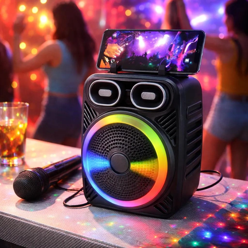 PARLANTE MINI BLUETOOTH CON MICROFONO Y LUZ LED - 1