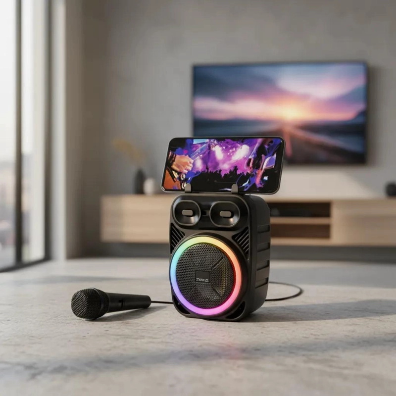 PARLANTE MINI BLUETOOTH CON MICROFONO Y LUZ LED - 2