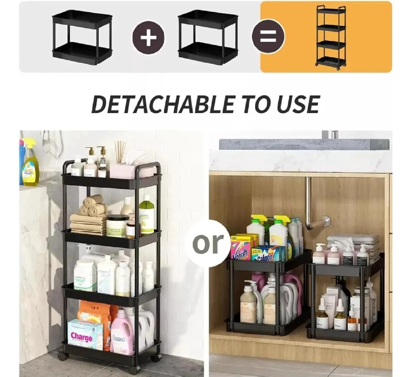 CARRITO ORGANIZADOR METALICO 4 NIVELES CON RUEDAS Y ASA - 4