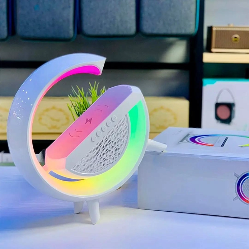 BOCINA BLUETOOTH LAMPARA RGB CON CARGA INALAMBRICA BLANCA - 4