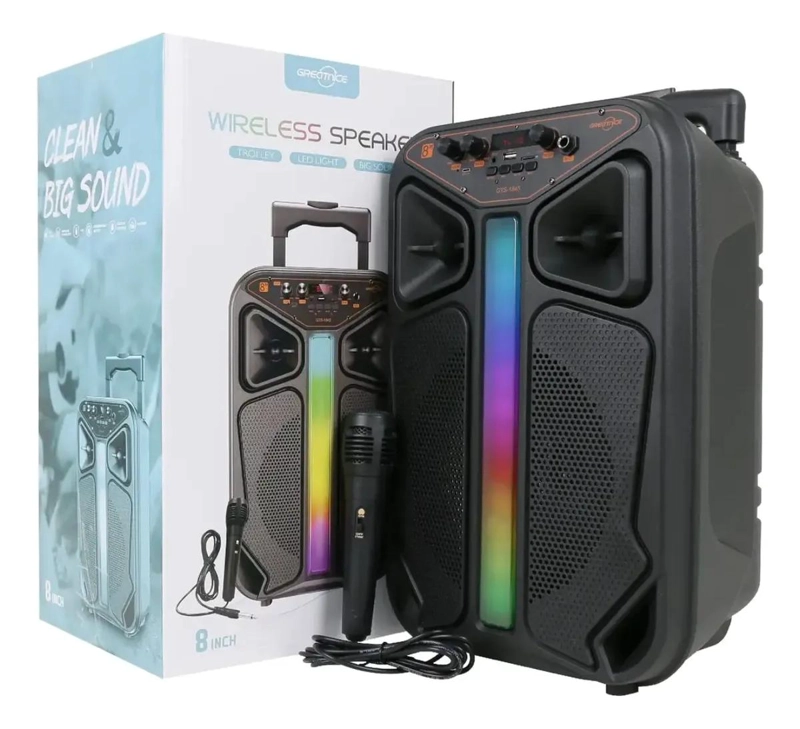 PARLANTE BLUETOOTH PORTATIL 8 PULGADAS CON MICROFONO Y LU - 1
