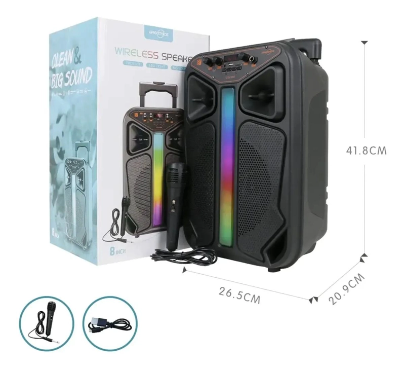 PARLANTE BLUETOOTH PORTATIL 8 PULGADAS CON MICROFONO Y LU - 2
