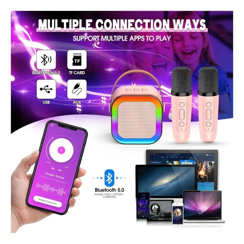 MINI PARLANTE BLUETOOTH CON MICROFONO Y LUCES RGB - 4
