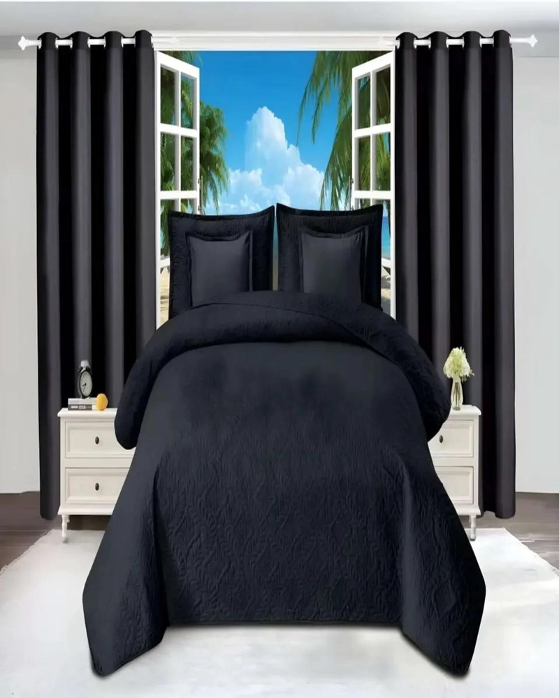 COBERTOR 9 PIEZAS PARA CAMA 2 PLAZAS CON CORTINA - 4