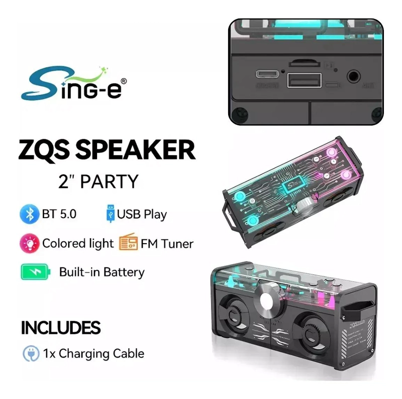 PARLANTE BLUETOOTH CON LUCES LED Y RADIO FM - 4