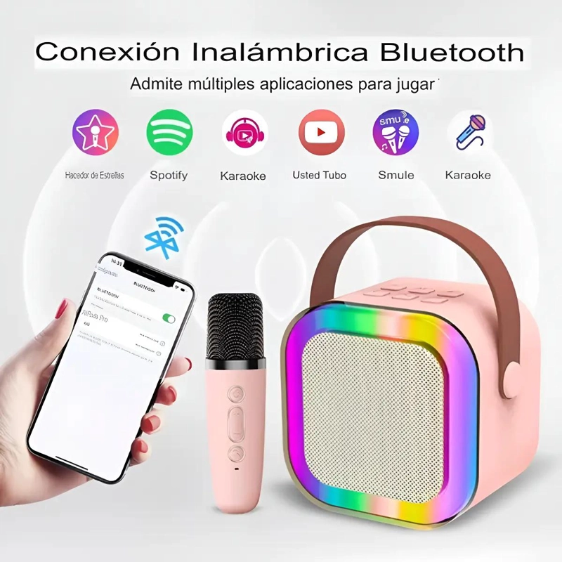 MINI PARLANTE PORTATIL CON MICROFONO Y LUCES LED - 2