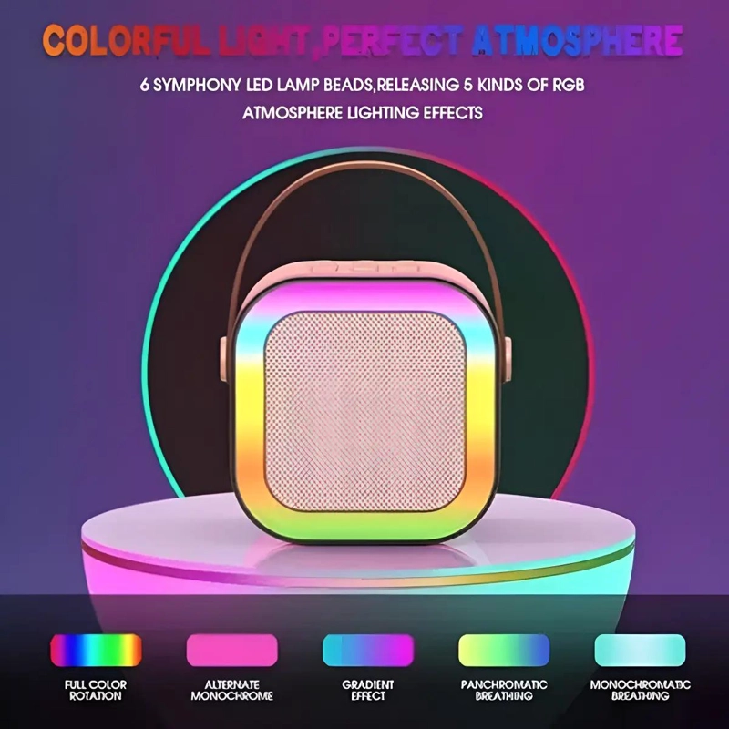 MINI PARLANTE PORTATIL CON MICROFONO Y LUCES LED - 5