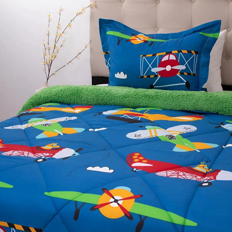 PLUMON INFANTIL SHERPA AZUL CON ESTAMPADO DE AVIONETAS - 1