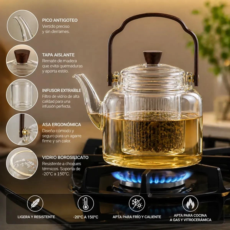 TETERA DE VIDRIO BOROSILICATO CON INFUSOR PARA TE - 4