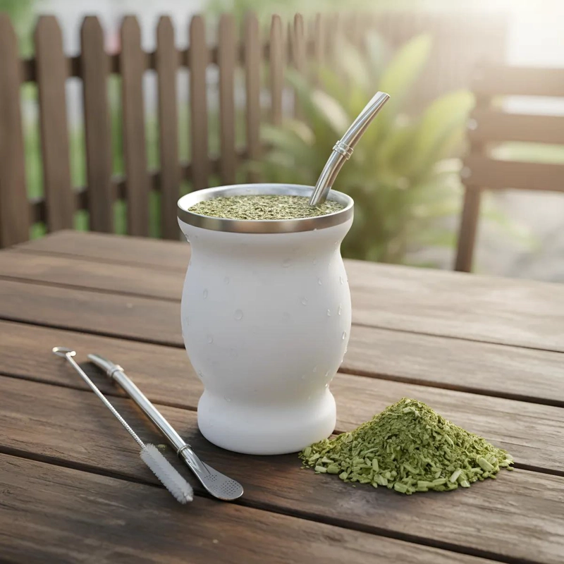 TAZA DE ACERO INOXIDABLE PARA YERBA MATE Y CAFE - 1