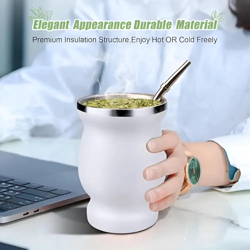 TAZA DE ACERO INOXIDABLE PARA YERBA MATE Y CAFE - 2