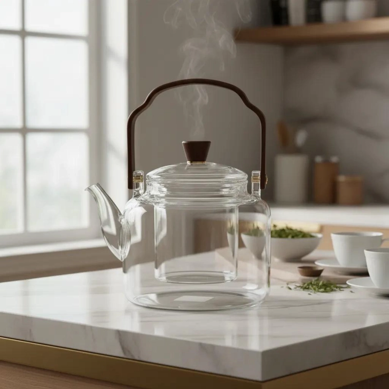 TETERA DE VIDRIO CON INFUSOR Y MANGO DE MADERA 1L - 1