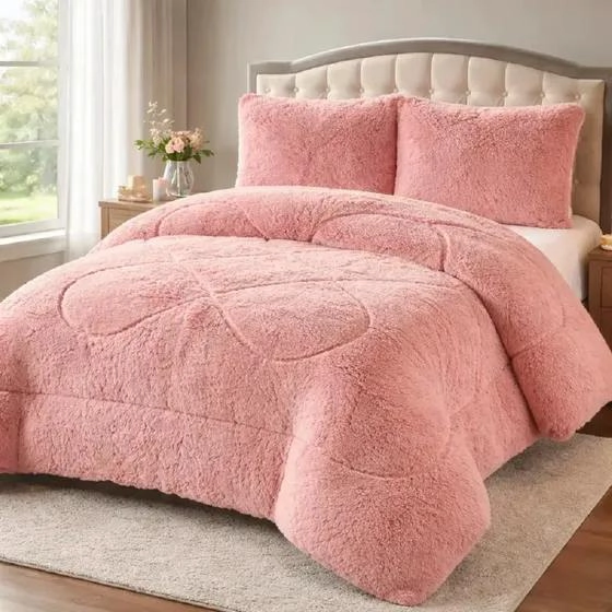 PLUMON PELUDO PALO DE ROSA 2 PLAZAS 230X250 CM CON CHIPOR - 1