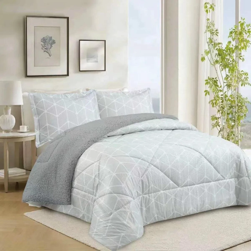 PLUMON PARA CAMA DE 2 PLAZAS DISEÑO GEOME TRICO GRIS - 1
