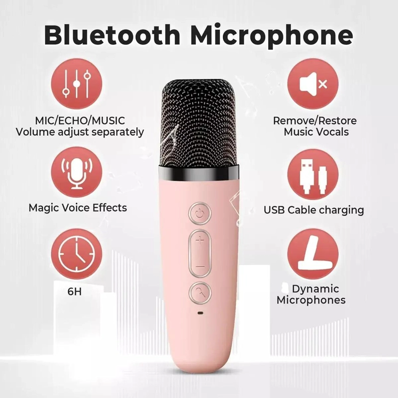 PARLANTE KARAOKE PORTATIL CON MICROFONO INALAMBRICO ROSA - 3