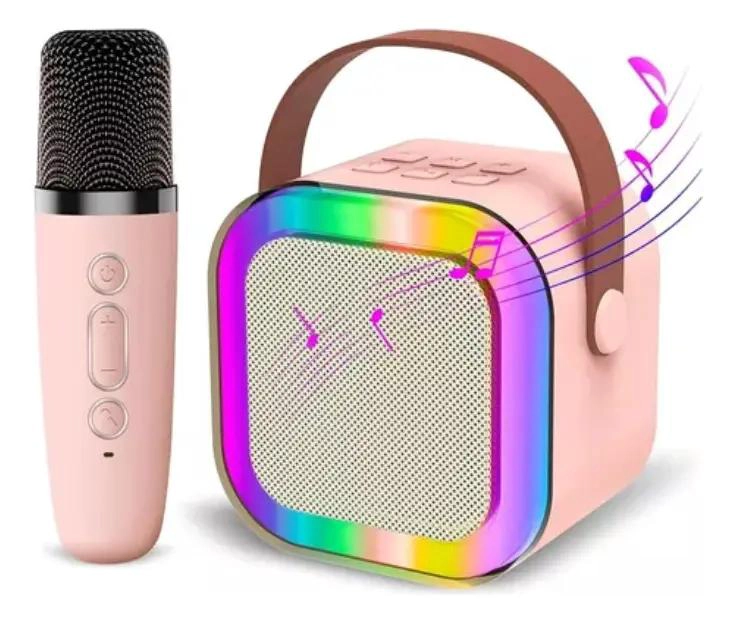 PARLANTE KARAOKE PORTATIL CON MICROFONO INALAMBRICO ROSA - 5
