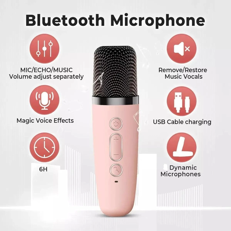 PARLANTE KARAOKE PORTATIL MINI BLUETOOTH ROSA - 3