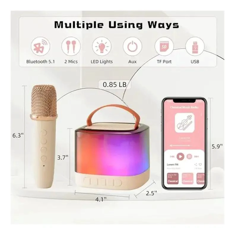 MINI PARLANTE PORTATIL CON EFECTOS DE LUZ Y MICROFONO - 5